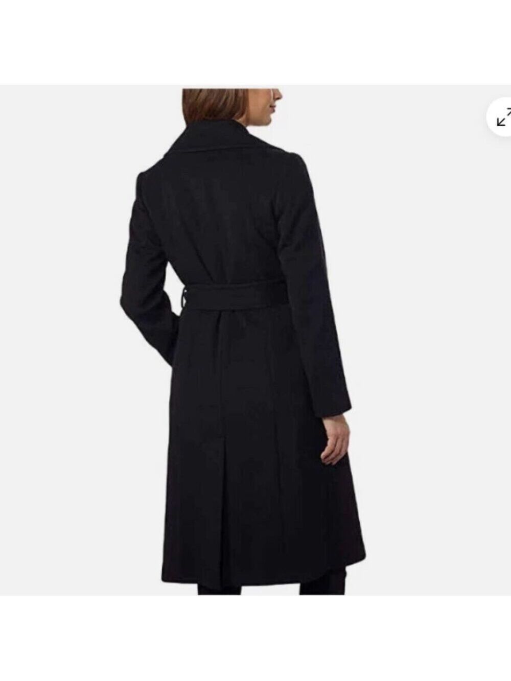 Size 8 George Simonton Couture Women's Cashmere Belted Wrap Bl;ack Coat - Picture 3 of 8